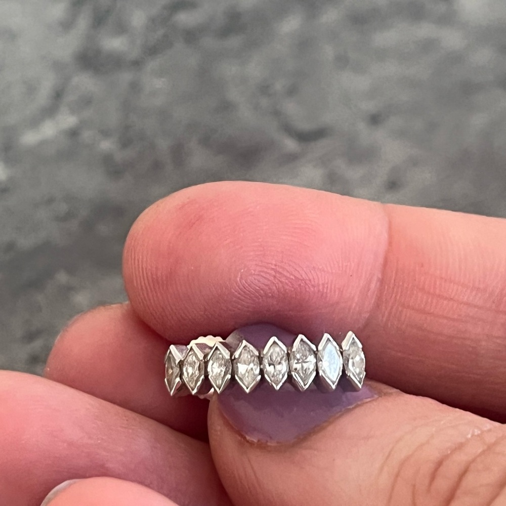 Vintage 14k and marquise natural diamond post half hoop earring single